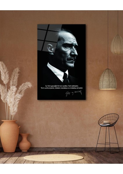 Atatürk Portre Cam Tablo Modern Ev Ofis Salon Hediyelik Büyük Tablo Duvar Dekoru