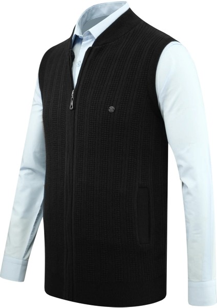Erkek Fermuarlı Triko Yelek Çelik Örgü Desenli Cepli Klasik Kalıp - 5209J fiyatları