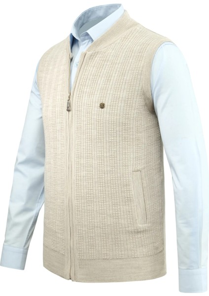 Erkek Fermuarlı Triko Yelek Çelik Örgü Desenli Cepli Klasik Kalıp - 5209J fiyatları