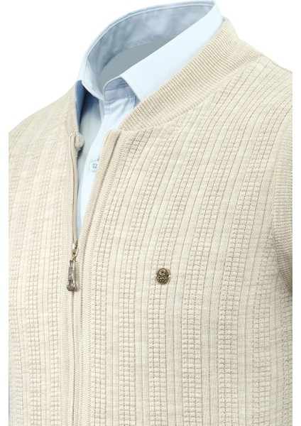 Erkek Fermuarlı Triko Yelek Çelik Örgü Desenli Cepli Klasik Kalıp - 5209J modelleri