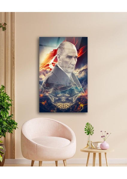 Atatürk Portre ve Türk Bayrağı Cam Tablo Modern Ev Ofis Salon Hediyelik Büyük Tablo Duvar Dekoru fiyatları