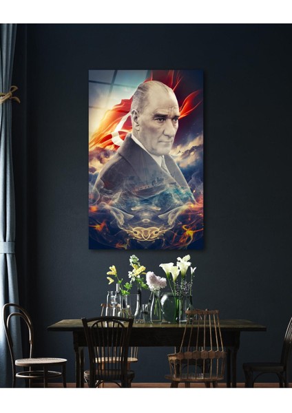 Atatürk Portre ve Türk Bayrağı Cam Tablo Modern Ev Ofis Salon Hediyelik Büyük Tablo Duvar Dekoru modelleri