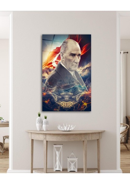 Atatürk Portre ve Türk Bayrağı Cam Tablo Modern Ev Ofis Salon Hediyelik Büyük Tablo Duvar Dekoru fırsatları