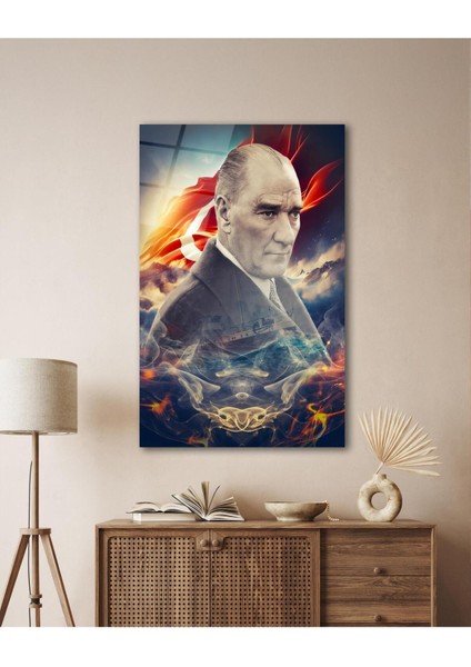 Atatürk Portre ve Türk Bayrağı Cam Tablo Modern Ev Ofis Salon Hediyelik Büyük Tablo Duvar Dekoru indirimleri