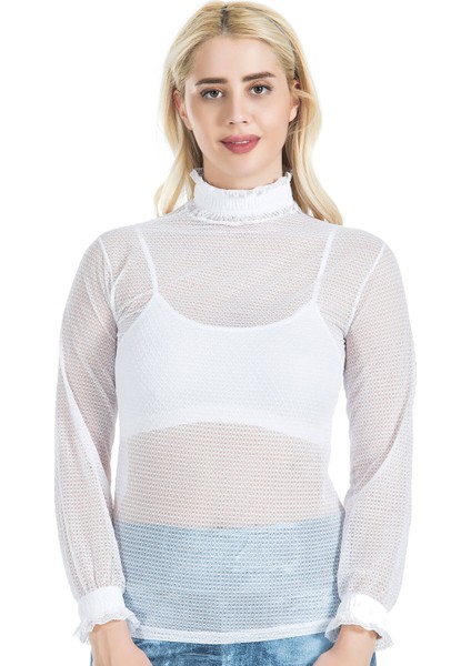 Derya Kurşun Balıkçı Yaka File Transparan Detaylı Kadın Atlet 146 fiyatları