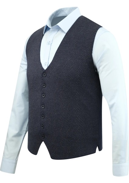 Erkek Düğmeli Yelek Cepsiz Desenli Çelik Örgü Klasik Kalıp - 5211LS modelleri