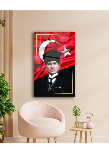 Atatürk Portre ve Türk Bayrağı Cam Tablo Modern Ev Ofis Salon Hediyelik Büyük Tablo Duvar Dekoru fiyatları