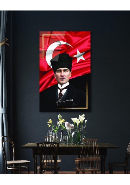 Atatürk Portre ve Türk Bayrağı Cam Tablo Modern Ev Ofis Salon Hediyelik Büyük Tablo Duvar Dekoru modelleri