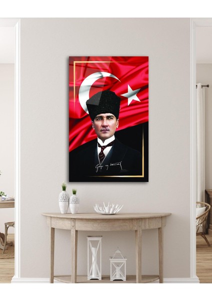 Atatürk Portre ve Türk Bayrağı Cam Tablo Modern Ev Ofis Salon Hediyelik Büyük Tablo Duvar Dekoru fırsatları
