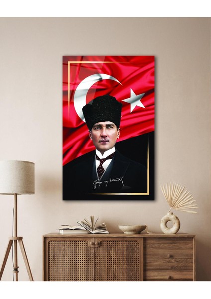Atatürk Portre ve Türk Bayrağı Cam Tablo Modern Ev Ofis Salon Hediyelik Büyük Tablo Duvar Dekoru indirimleri