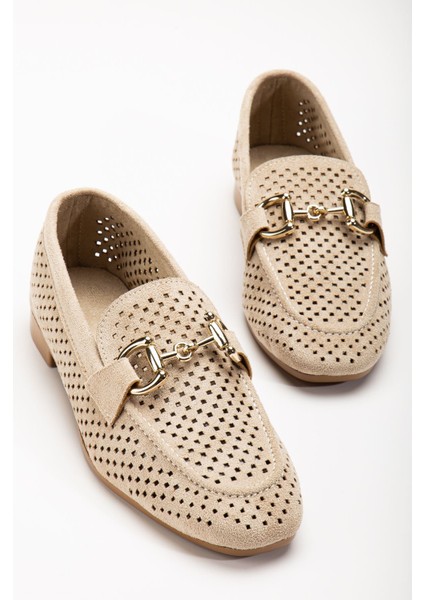 401 Bej Süet Delikli Günlük Kadın Babet modelleri