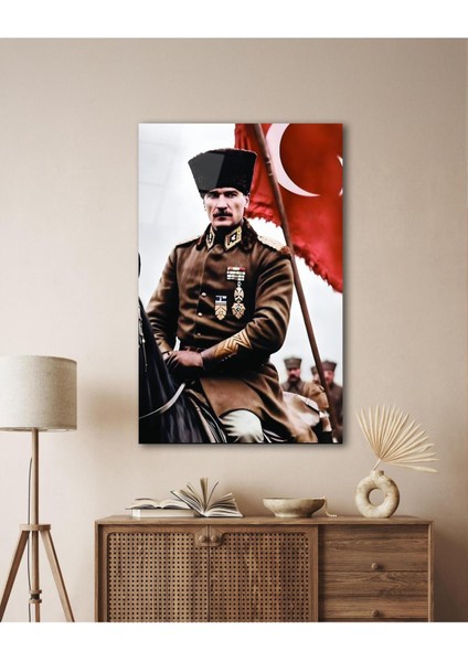 Atatürk Portre ve Türk Bayrağı Cam Tablo Modern Ev Ofis Salon Hediyelik Büyük Tablo Duvar Dekoru indirimleri