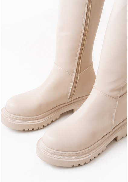 812-305 Bej Arkası Streç Fermuarlı Günlük Kadın Çizme indirimleri