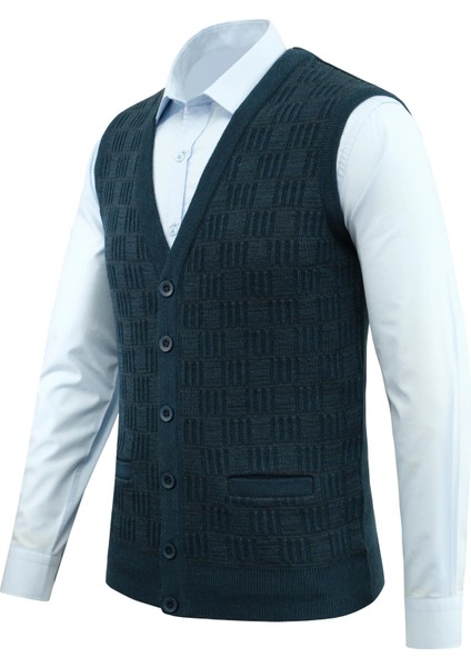 Erkek Düğmeli Yelek Cepli Kabarmalı Çelik Örgü Klasik Kalıp - 5215L fiyatları