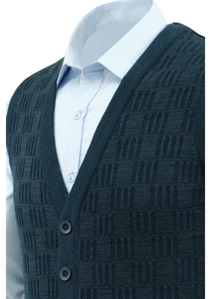 Erkek Düğmeli Yelek Cepli Kabarmalı Çelik Örgü Klasik Kalıp - 5215L modelleri