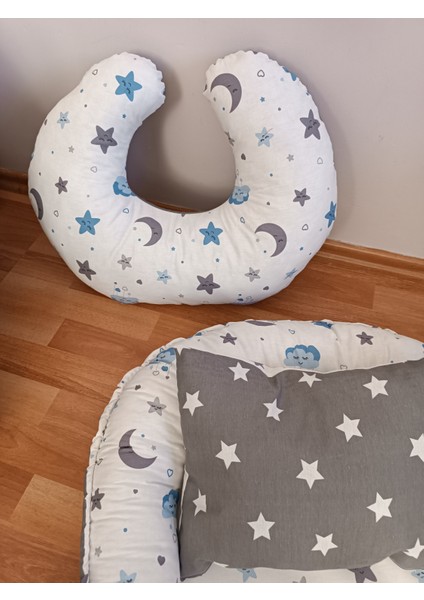 Mavi Bulutlu Koyu Yıldız Oval Yataklı 10 Parça Babynest Seti fiyatları
