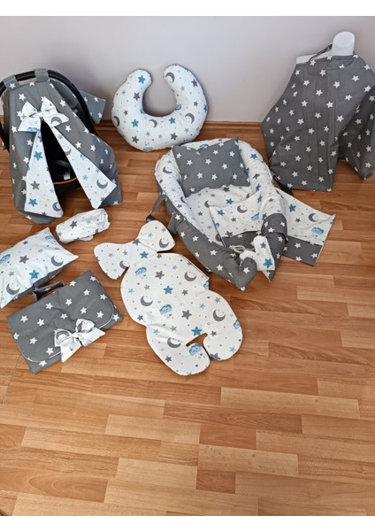 Mavi Bulutlu Koyu Yıldız Oval Yataklı 10 Parça Babynest Seti fırsatları