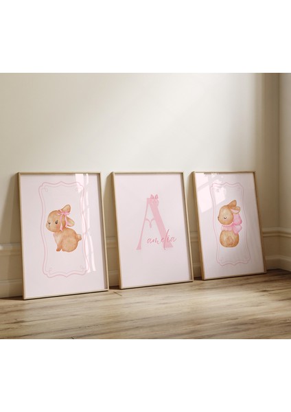 (Çerçevesiz) 3'lü Tavşanlı Çocuk Odası Çerçevesiz Poster Seti, 3 Adet