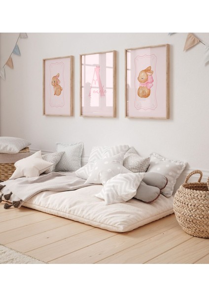 (Çerçevesiz) 3'lü Tavşanlı Çocuk Odası Çerçevesiz Poster Seti, 3 Adet fiyatları