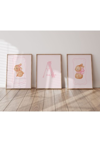 (Çerçevesiz) 3'lü Tavşanlı Çocuk Odası Çerçevesiz Poster Seti, 3 Adet modelleri