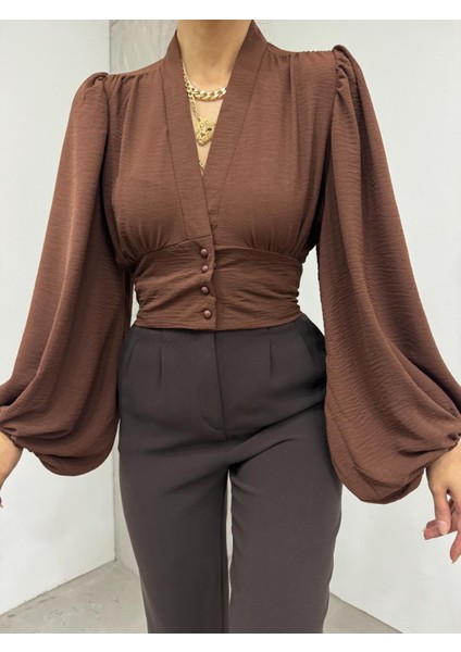 KAHVERENGİ Balon Kol Bluz modelleri