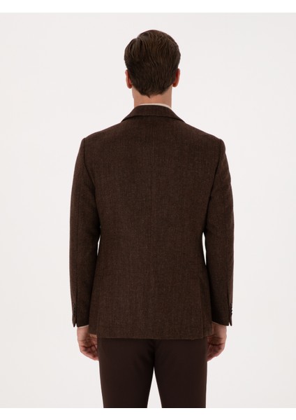 Erkek Kahverengi Slim Fit Yün Karışımlı Flanel Görünümlü Ceket 50310747-VR029