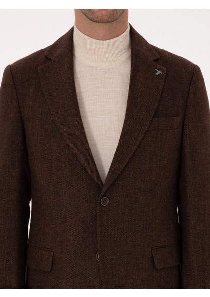Erkek Kahverengi Slim Fit Yün Karışımlı Flanel Görünümlü Ceket 50310747-VR029