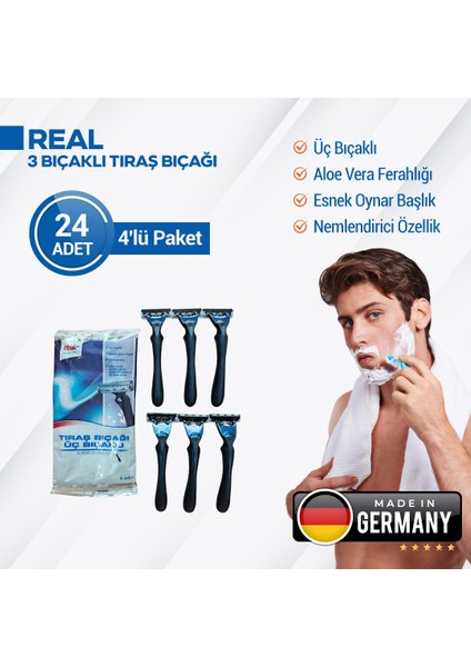 3 Bıçaklı Tıraş Bıçağı 24 Adet 4 Paket