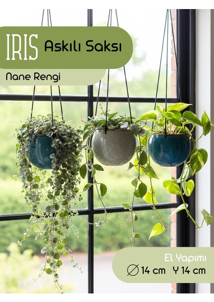 Iris Seramik Nane Rengi Askılı Saksı 14X12 cm