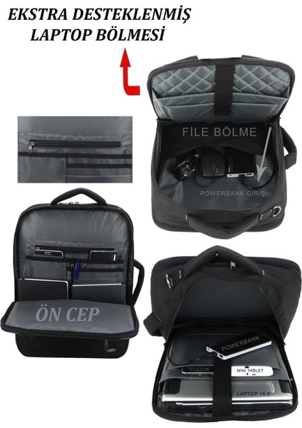 Sym Saraç Siyah 15.6 Inç Notebook-Leptop Sırt ve Omuz Çantası USB Çıkışlı Su Darbeye Uyumlu Yüzey
