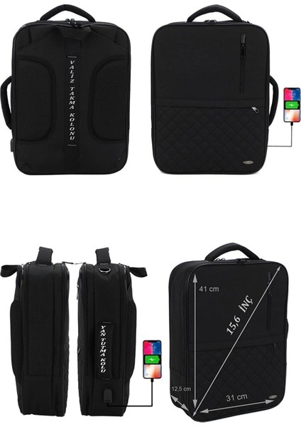 Sym Saraç Siyah 15.6 Inç Notebook-Leptop Sırt ve Omuz Çantası USB Çıkışlı Su Darbeye Uyumlu Yüzey fiyatları