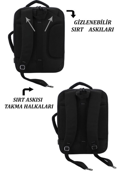 Sym Saraç Siyah 15.6 Inç Notebook-Leptop Sırt ve Omuz Çantası USB Çıkışlı Su Darbeye Uyumlu Yüzey