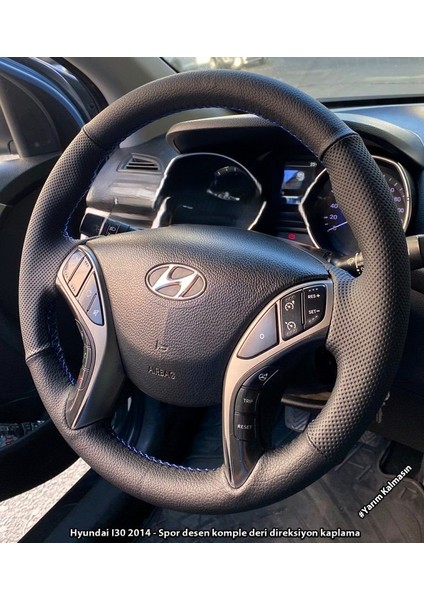 Hyundai I30 Elentra Araca Özel Dikmeli Direksiyon Kılıfı Nokta Düz Mavi Ipli