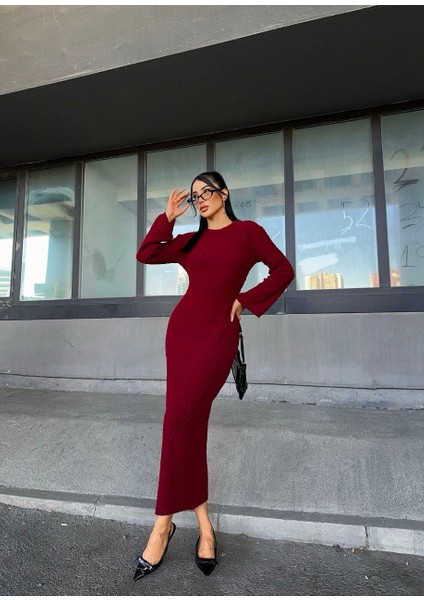 Doku Detaylı Triko Uzun Kadın Elbise modelleri