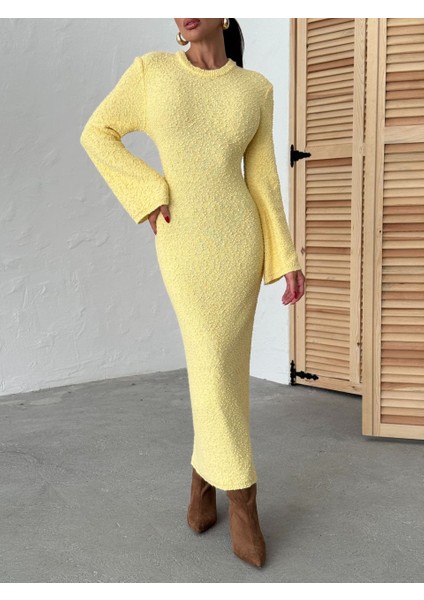 Doku Detaylı Triko Uzun Kadın Elbise modelleri
