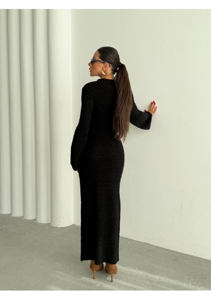 Doku Detaylı Triko Uzun Kadın Elbise modelleri