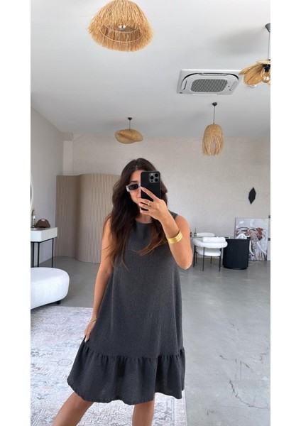 Kadın Bisiklet Yaka Eteği Volanlı Bürümcük Elbise fiyatları