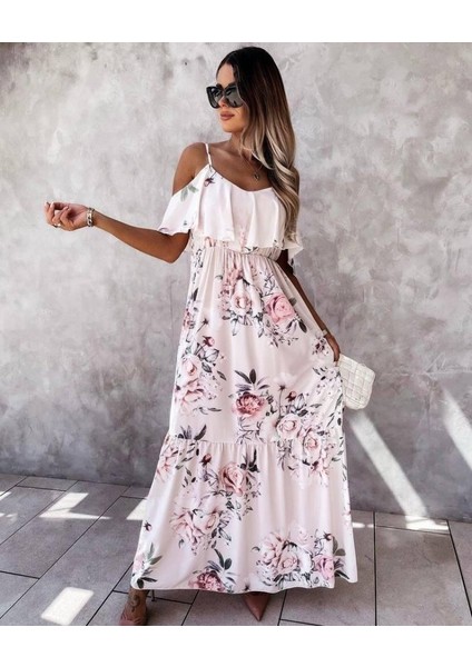 Kadın Gül Desenli Mikro Kumaş Elbise