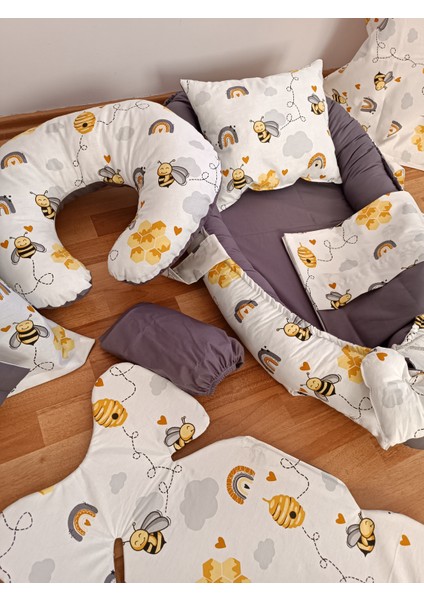 Arılı Antrasit Oval Yataklı 10 Parça Babynest Seti indirimleri