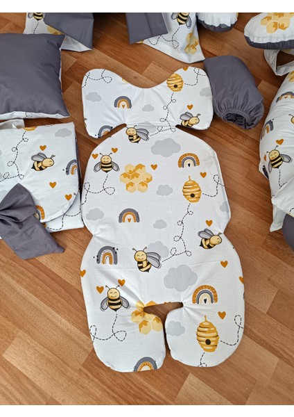Arılı Antrasit Oval Yataklı 10 Parça Babynest Seti
