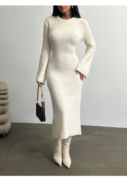 Doku Detaylı Triko Uzun Kadın Elbise