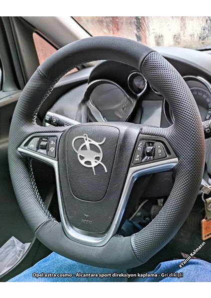 Opel Astra J Cosmo Sport Kasa Araca Özel Direksiyon Kılıfı Nokta Nubuk Gri Ipli