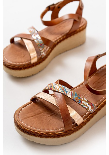 730-015 Taba Garni Ortopedik Hakiki Deri Dolgu Kadın Sandalet fiyatları