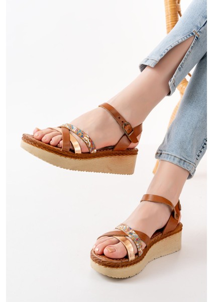 730-015 Taba Garni Ortopedik Hakiki Deri Dolgu Kadın Sandalet fırsatları