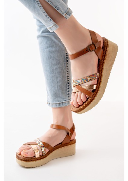 730-015 Taba Garni Ortopedik Hakiki Deri Dolgu Kadın Sandalet indirimleri