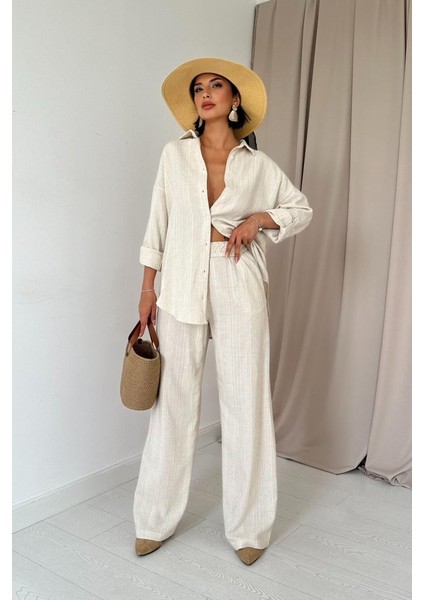 Bej Jakar Petek Gömlek ve Pantolon Takım