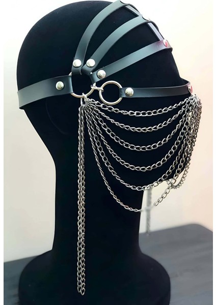 Zincirli Deri Seksi Maske - APFT465 - Kırmızı - Std
