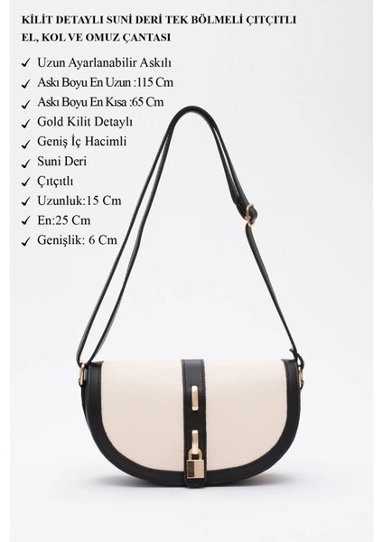Kilit Detaylı Suni Deri Tek Bölmeli Çıtçıtlı Şık ve Ergonomik Kol ve Omuz Çantası Zarif modelleri