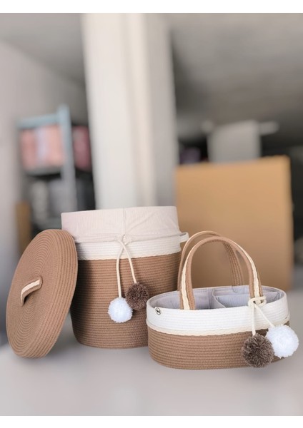 2 Li Kahverengi Bebek Çocuk Odası Sepet Seti