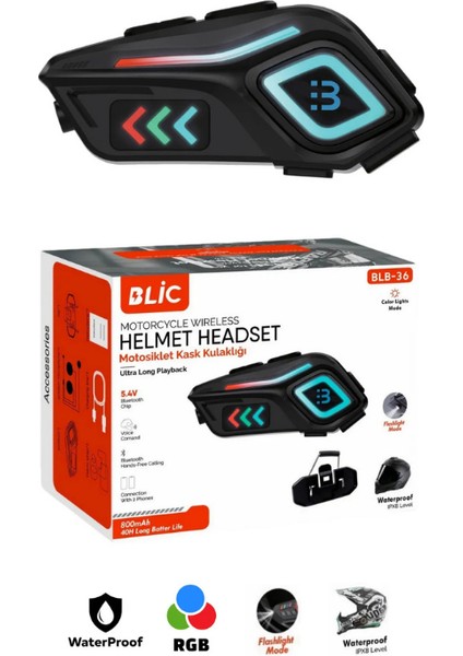 Rgb Işıklı Su Geçirmez Ipx8 Bluetooth V5.4 Interkom Motosiklet Kask Kulaklık Interkom S-36